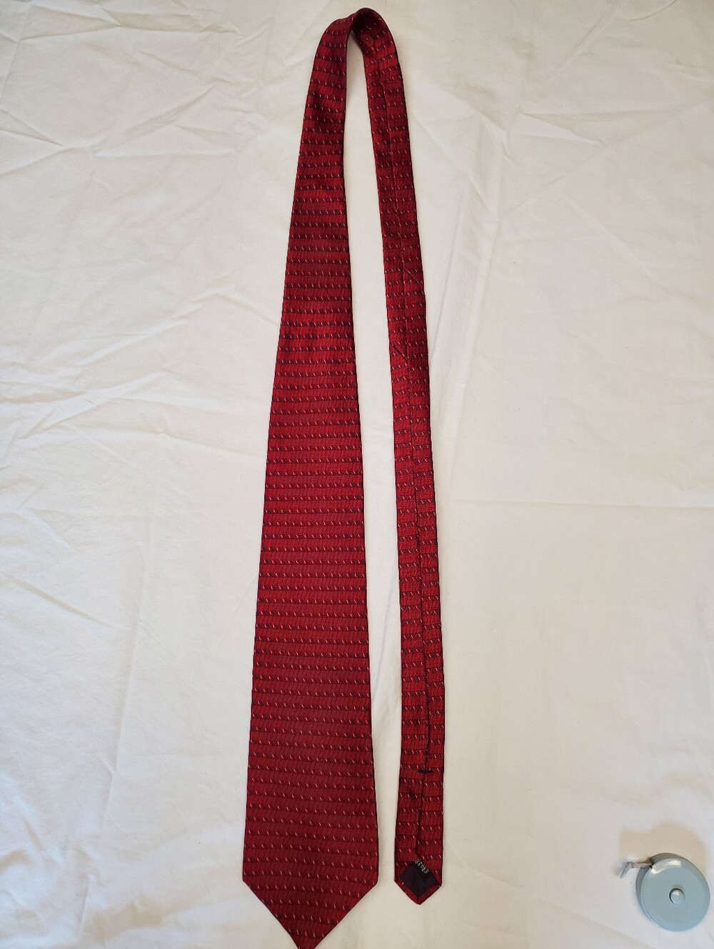 Claybrooke Pure Silk Tie Red Navy Geometric Woven Necktie Made in USA
